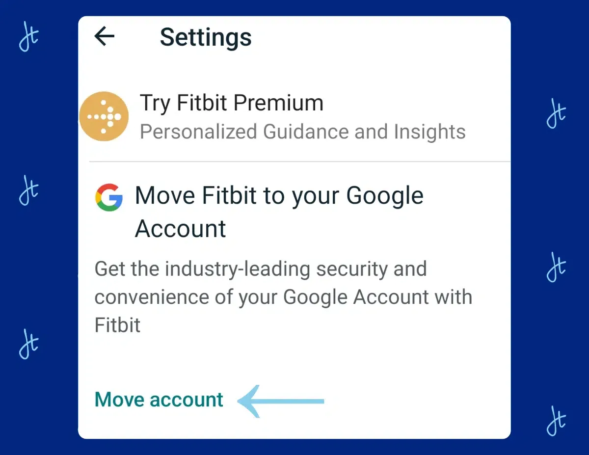 settings and move account button in Fitbit app